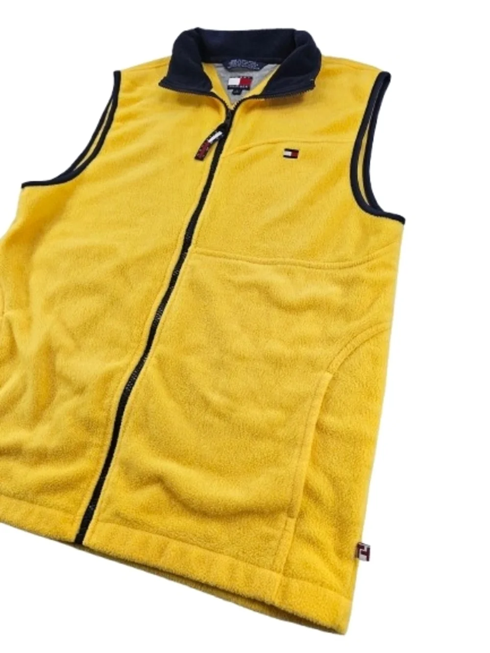 Vintage 90s Tommy‎ Hilfiger Full Zip Fleece Vest Men's L Yellow Red White Blue